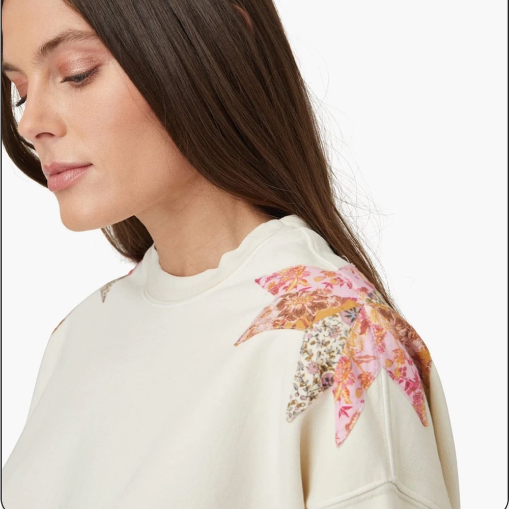 Xirena Estella Star-Appliquéd Quilt Cotton Cropped Sweatshirt Snowdrop Sz XS - Picture 13 of 13